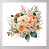 Perzik Terracotta Bloemen Botanische Waterverf Poster (Voorkant)