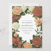 Perzik-, Terracotta- & Crème Bloemen Bruiloft Kaart (Voorkant)