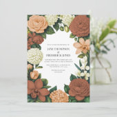 Perzik-, Terracotta- & Crème Bloemen Bruiloft Kaart (Staand voorkant)