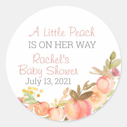 Perzik Thema Baby Shower Favor Stickers (Voorkant)