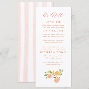 Perzik Thema Baby Shower Menu Kaarten