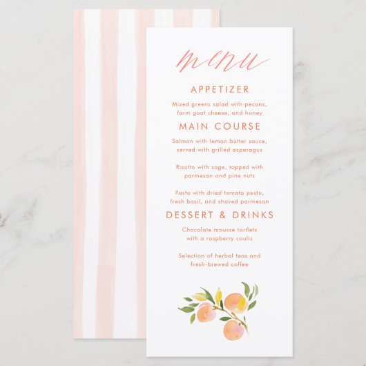 Perzik Thema Baby Shower Menu Kaarten (Voorkant / Achterkant)