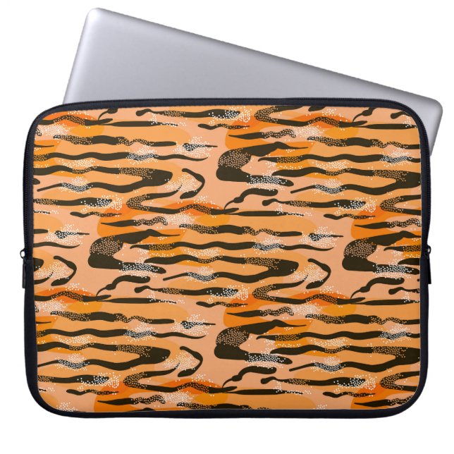 Perzik tijger streep patroon laptop sleeve (Voorkant)