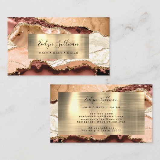 Perzik tinten en Gold Agaat Visitekaartje (Voorkant / Achterkant)