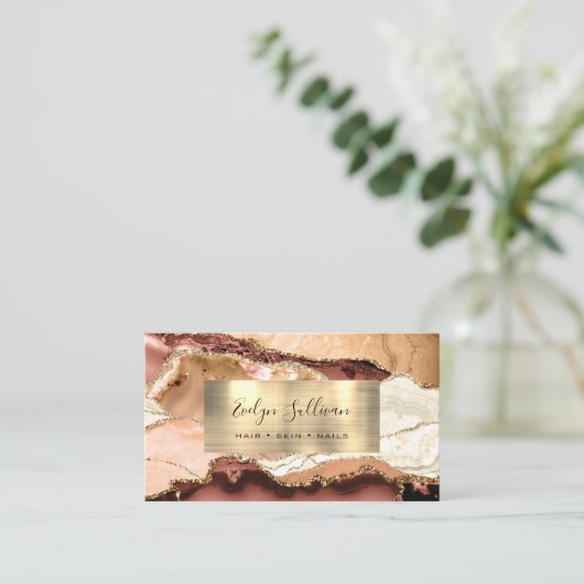 Perzik tinten en Gold Agaat Visitekaartje (Staand voorkant)