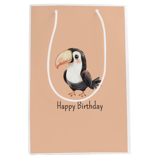Perzik Toekan Vogel Dier Verjaardag Medium Cadeauzakje (Voorkant)
