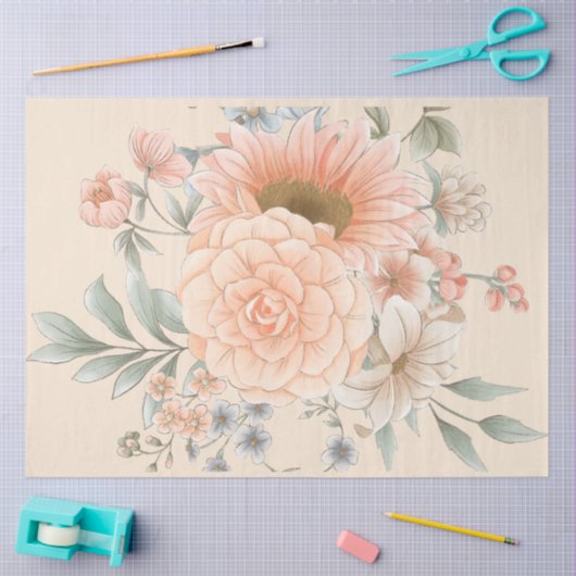 Perzik Tone Waterverf Tuin Bloemen Decoupage Tissuepapier (Craft)