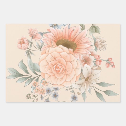 Perzik Tone Waterverf Zomertuin Florals Inpakpapier Vel (Voorkant)