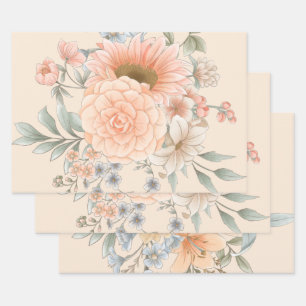Perzik Tone Waterverf Zomertuin Florals Inpakpapier Vel