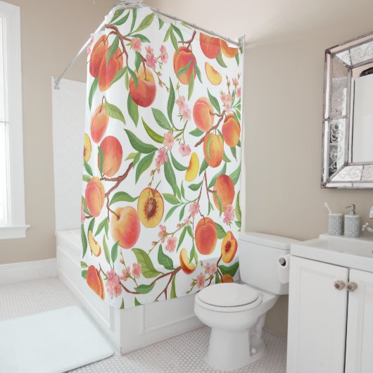 Perzik Tropisch fruit patroon. Douchegordijn (In situ)