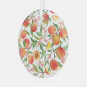 Perzik Tropisch fruit patroon. Glas Ornament (Voorkant links)