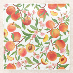 Perzik Tropisch fruit patroon. Glazen Onderzetter