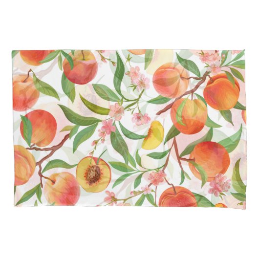 Perzik Tropisch fruit  patroon. Kussensloop (Voorkant)