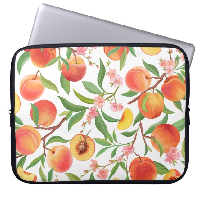 Perzik Tropisch fruit  patroon. Laptop Sleeve (Voorkant)