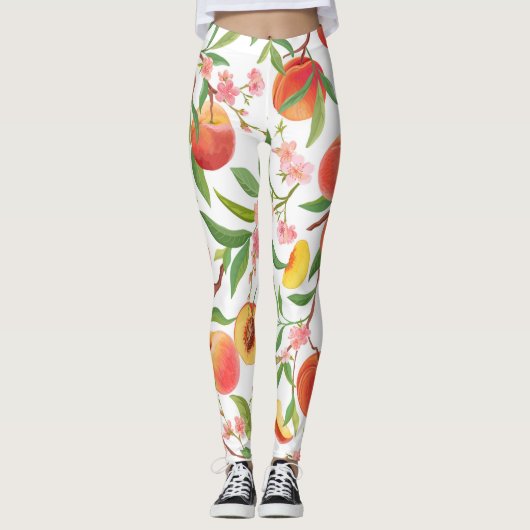 Perzik Tropisch fruit patroon. Leggings (Voorkant)