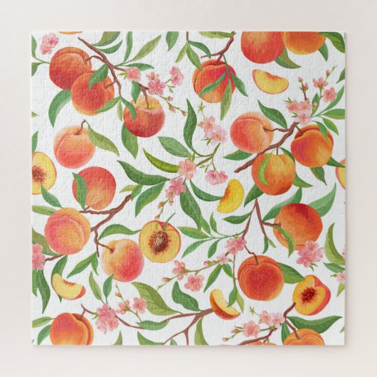 Perzik Tropisch fruit patroon. Legpuzzel (Verticaal)