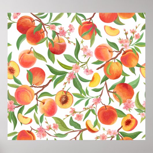 Perzik Tropisch fruit  patroon. Poster (Voorkant)