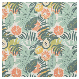 Perzik Tropisch Fruit Patroon  Stof