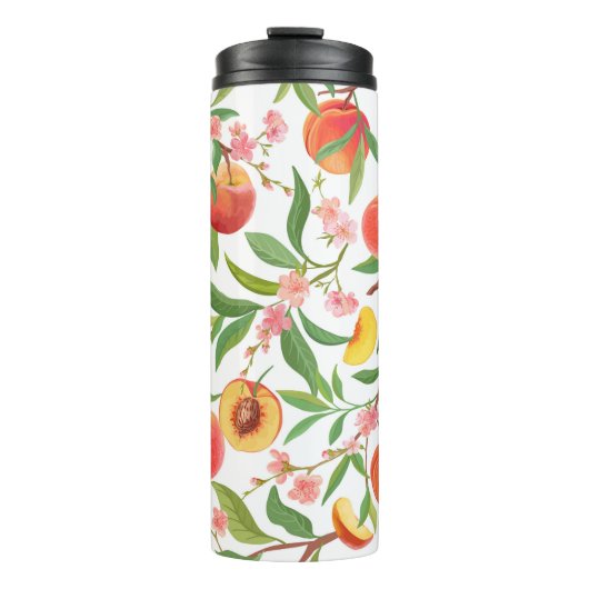 Perzik Tropisch fruit patroon. Thermosbeker (Voorkant)