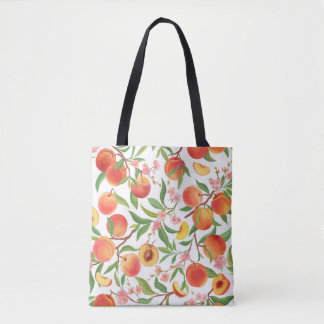 Perzik Tropisch fruit patroon. Tote Bag