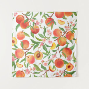 Perzik Tropisch fruit patroon. Wandkleed