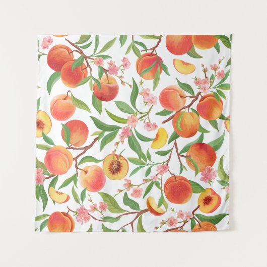 Perzik Tropisch fruit patroon. Wandkleed (Voorkant)