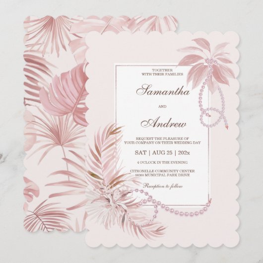 Perzik Tropisch Thema Trouwfeest Sjabloon Kaart (Voorkant / Achterkant)