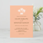 Perzik tropische palmboom minimalistische bruiloft kaart (Staand voorkant)