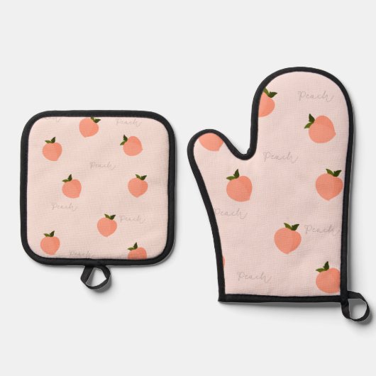Perzik verfraaien ovenwant & pannenlap set (Voorkant)