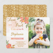 Perzik Verjaardagsfoto Uitnodigingen 