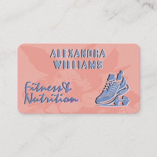 Perzik vervaagd blauw bloeide fitness & voeding visitekaartje (Voorkant)