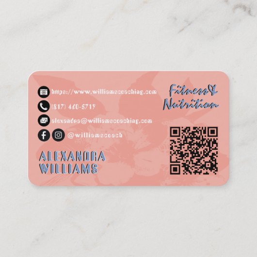 Perzik vervaagd blauw bloeide fitness & voeding visitekaartje (Achterkant)