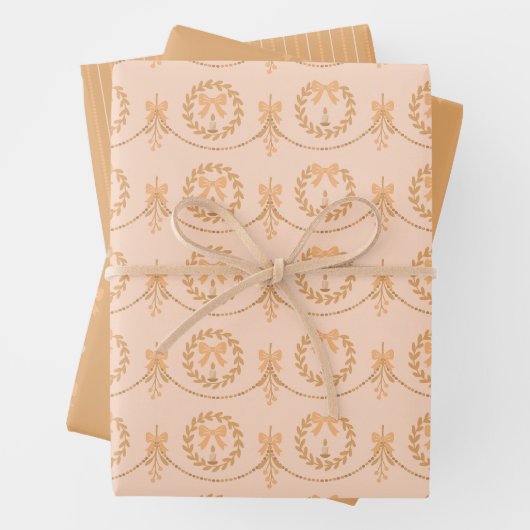 Perzik Victorian Mistletoe en Krans Cadeaupapier (In situ)