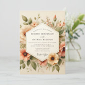 Perzik Vintage Bloom Bruiloft Kaart (Staand voorkant)