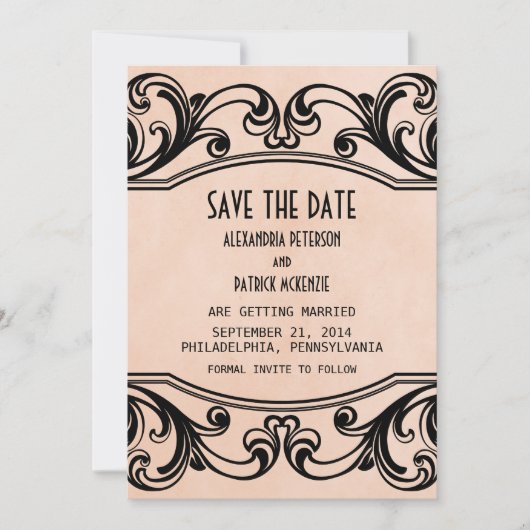 Perzik Vintage Swirls Save the Date Uitnodiging (Voorkant)