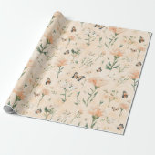 Perzik Vlinders Bloem Bruids Bruiloft Cadeaupapier (Uitgerold)