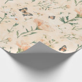 Perzik Vlinders Bloem Bruiloft Feest Cadeaupapier (Hoek)