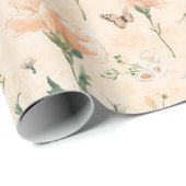 Perzik Vlinders Bloem Bruiloftsborrel Cadeaupapier (Rol Hoek)