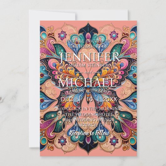 Perzik Vlinders Klassieke Trouw Uitnodigingen (Voorkant)