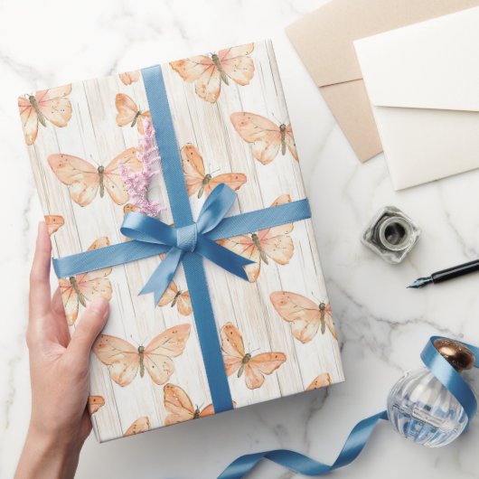 Perzik Vlinders Verjaardag Cadeaupapier (Geschenken)