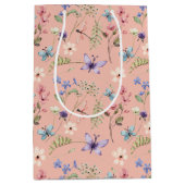 Perzik Vrouwelijke Waterverf Wildflower Pattern Medium Cadeauzakje (Voorkant)