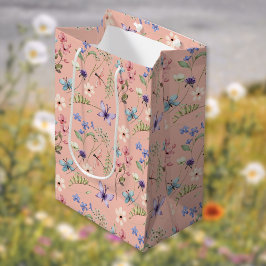 Perzik Vrouwelijke Waterverf Wildflower Pattern Medium Cadeauzakje