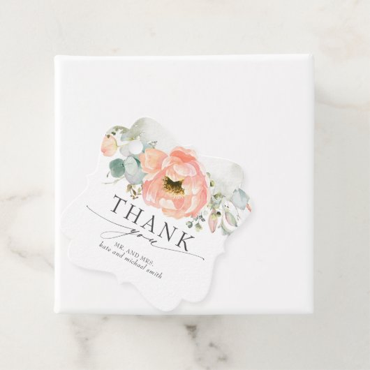Perzik Waterverf Bloem Bruiloft Dank u Bedankjes Labels (In situ)