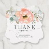 Perzik Waterverf Bloem Bruiloft Dank u Bedankjes Labels (Voorkant)
