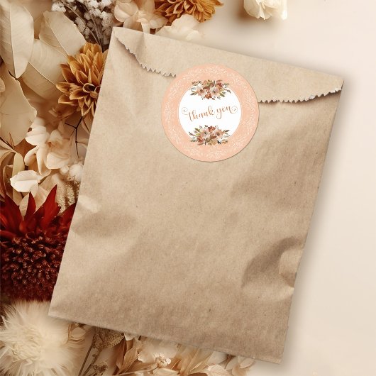 Perzik Waterverf Bloem Dank je Ronde Sticker