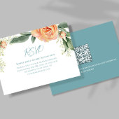 Perzik Waterverf Bloem QR Code RSVP Blauw