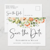 Perzik Waterverf Bloemen Bewaar de datum Aankondigingskaart (Voorkant / Achterkant)