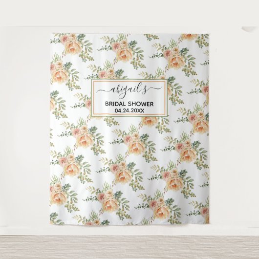 Perzik waterverf bloemen bloem bruidsdouche wandkleed (Voorkant)