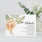 Perzik waterverf bloemen bloemenbruiloft details informatiekaartje (Staand voorkant)