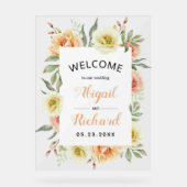 Perzik waterverf bloemen bloemenbruiloft welkom acryl bord (Voorkant)